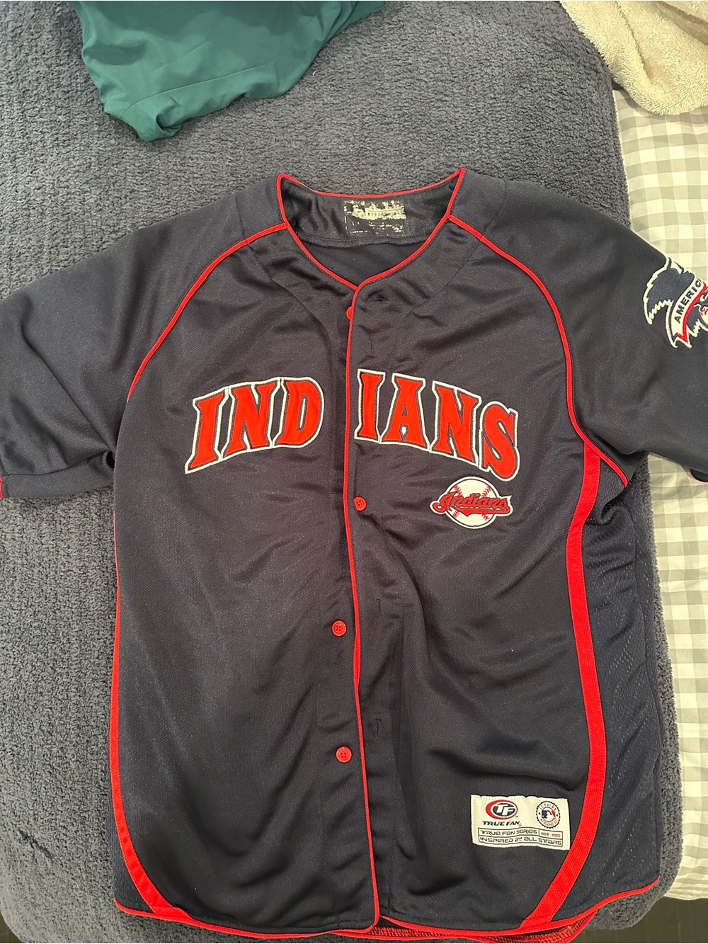 Vintage Indians Baseball Jersey in Navy and Red